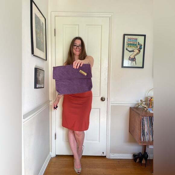 70s Vintage Purple Ultra Suede Purse w Chain Strap - Picture 4 of 13